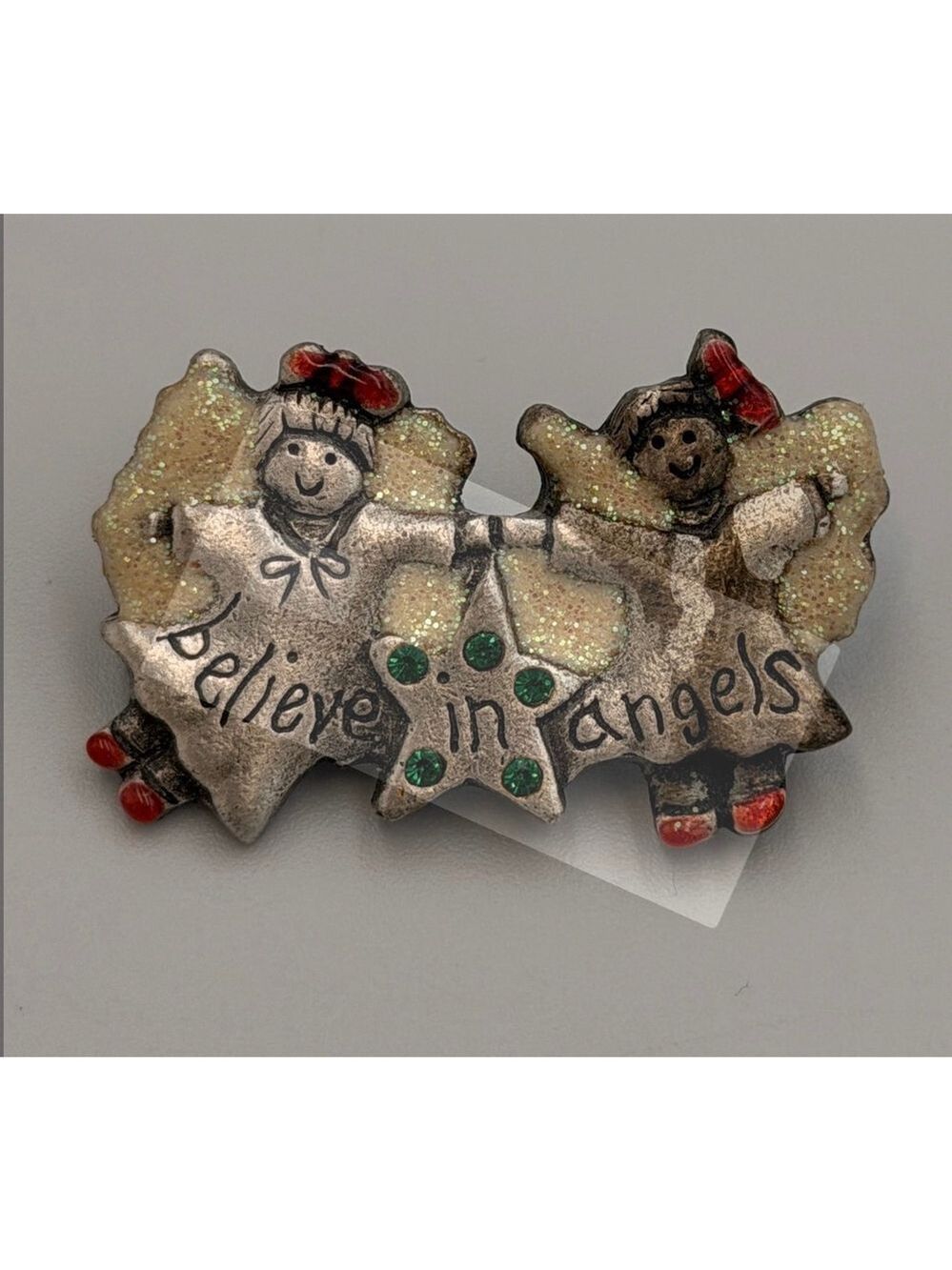 AJMC “Believe in Angels” Vintage Glitter Angel Brooch Pin 2253